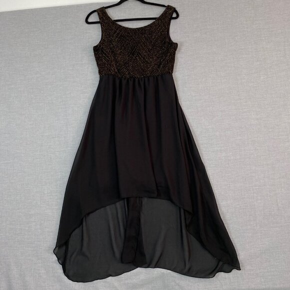 Jolie Sleeveless Dress Metallic Top Sheer Sharkbite Overlay on Skirt Sz 10 - Picture 2 of 9